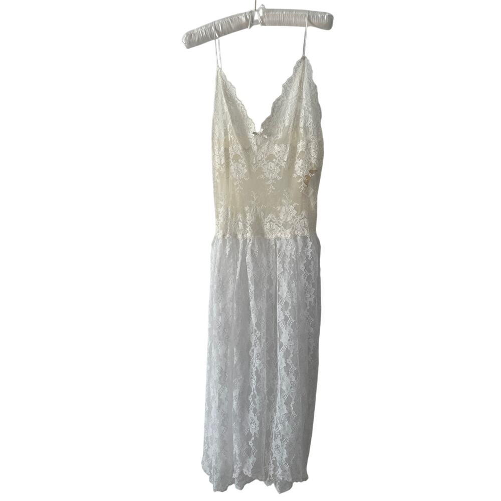 80s Vintage Victoria's Secret Dress Gold Label White Lace Nightgown Slip Dress